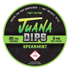 Photograph of product: Spearmint "Juana Dips" Oui'd Dip Pouches 20pk 100mg