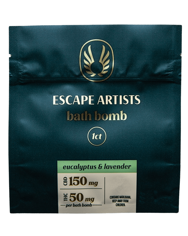 Photograph of product: Escape Artists | Bath Bomb | 150mg CBD: 50mg TH-oui | 3:1 | Eucalyptus & Lavender