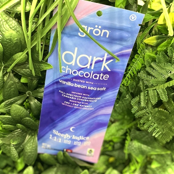 Photograph of product: Dark Chocolate w/ Vanilla Bean Sea Salt 1:1:1 CBN Sleepy - 100mg TH-oui, 100mg CBN, & 100mg CBD - Gron