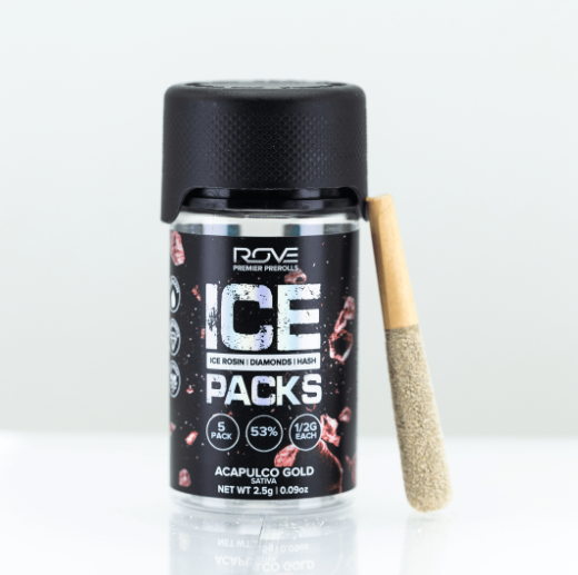 Photograph of product: Rove Acapulco Gold Live Rosin Diamond au chocolat Infused Pre-Rolls .5g 5pk