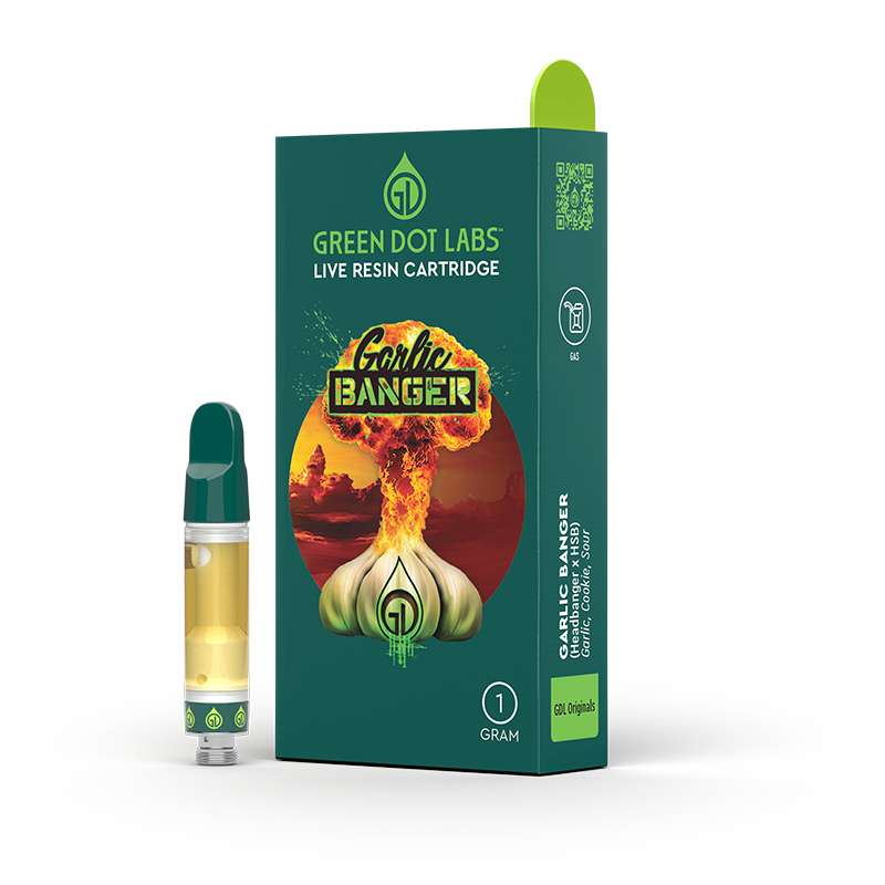 Photograph of product: Green Dot 1000mg Live Resin Garlic Banger