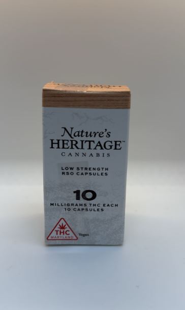 Photograph of product: Nature's Heritage RSO Capsules 10mg/10-pack