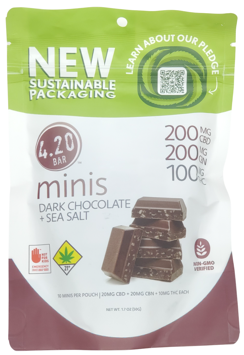 Photograph of product: 4.20 Mini Dark Chocolate Sea Salt 2:2:1 CBN:CBD:TH-oui 10pk