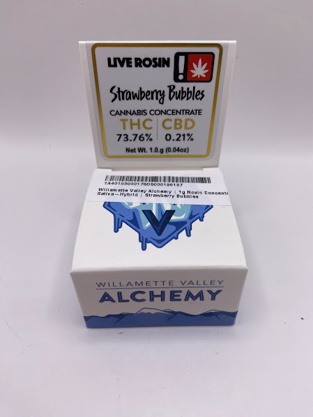 Photograph of product: Willamette Valley Alchemy Rosin Concentrate | Oui'd-Hybrid | Strawberry Bubbles