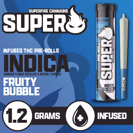 Photograph of product: SuperFire - Infused Preroll - Fruity Bubble - 1.2g