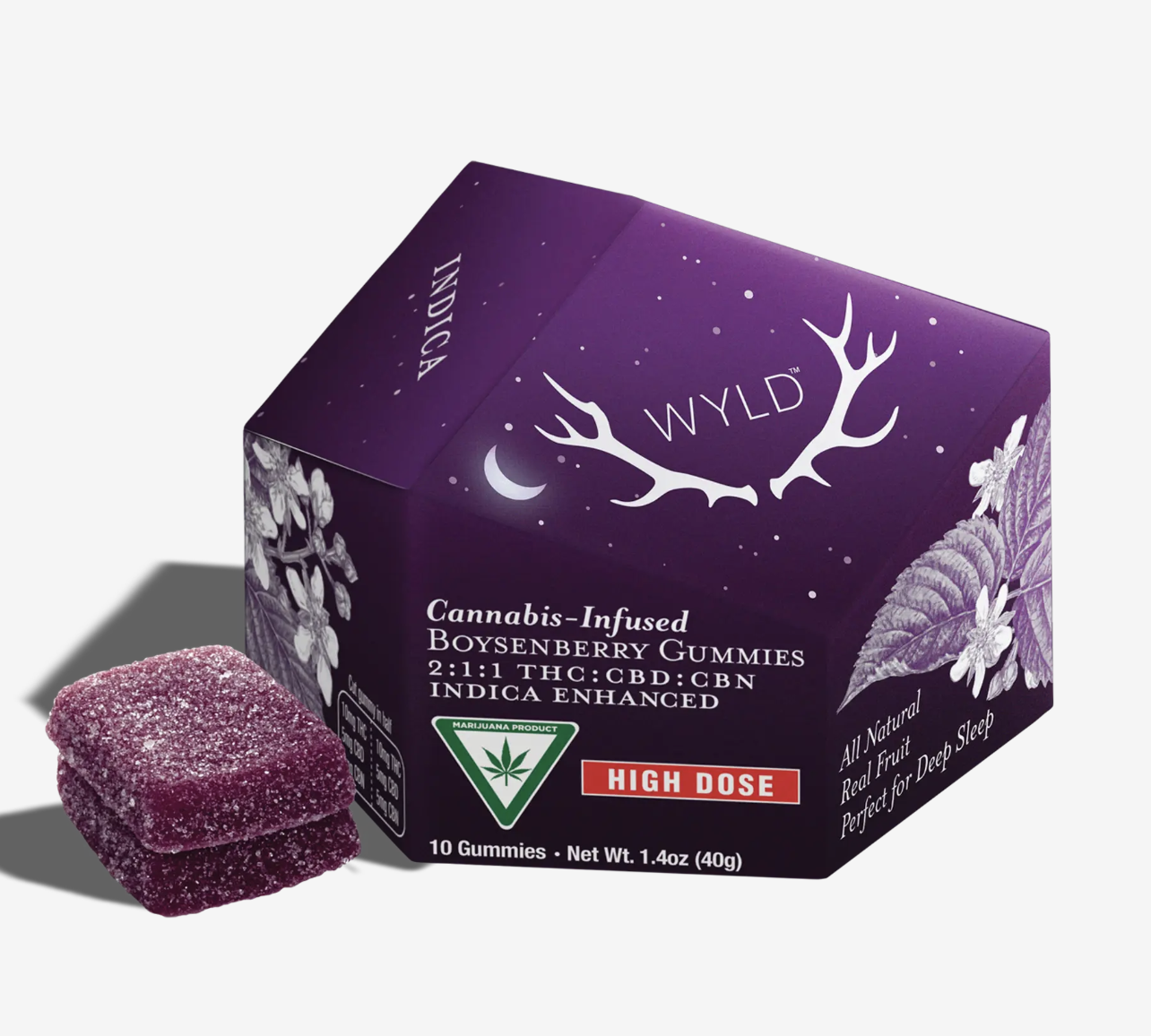 Photograph of product: Wyld 100mg Gummies Boysenberry 1:1:1