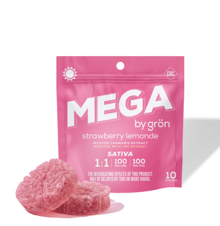 Photograph of product: Grn Mega Pearl | Strawberry Lemonade 1:1 (CBC:TH-oui) | 1pc 100mg