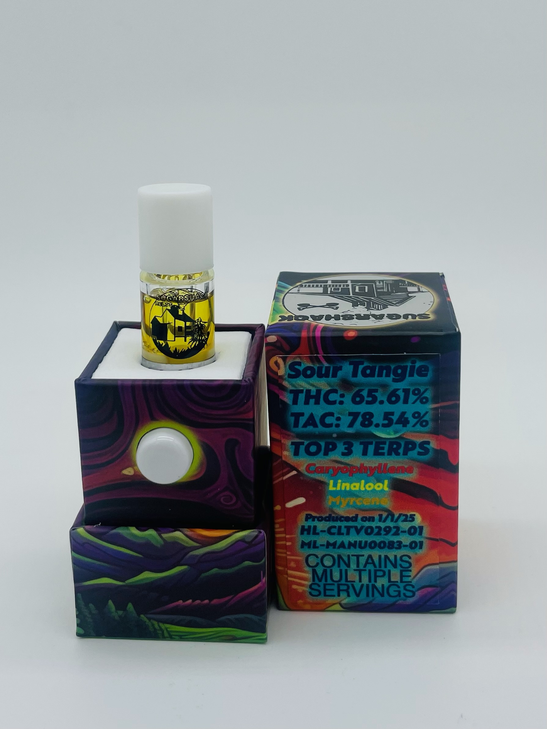 Photograph of product: Sugarshack Ridgetop Botanicals |  Sour Tangie Live Rosin | Cartridge | .5g | 65.61% TH-oui