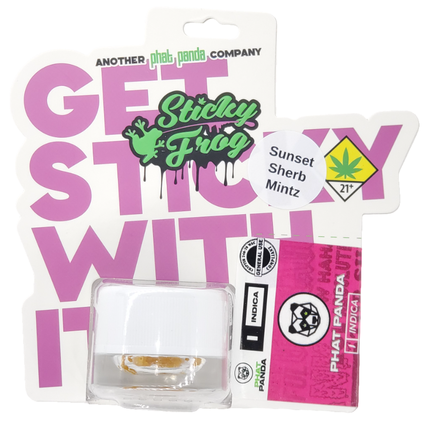 Photograph of product: Sticky Frog CON Sunset Sherb Mintz Hydrocarbon Extract Sugar 1g