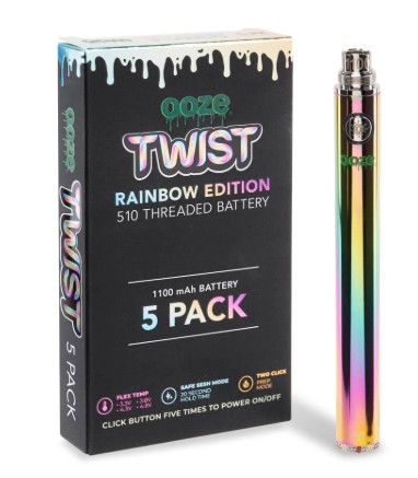 Photograph of product: CTRN | Ooze | Twist | 510 Thread Battery | 1100 mAh | 5 pack | Rainbow | 1