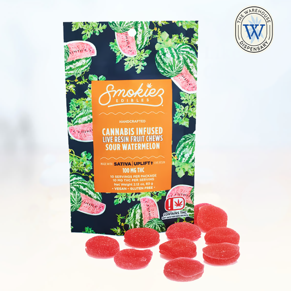 Photograph of product: 10-PACK 100MG SOUR WATERMELON Oui'd LIVE RESIN CHEWS