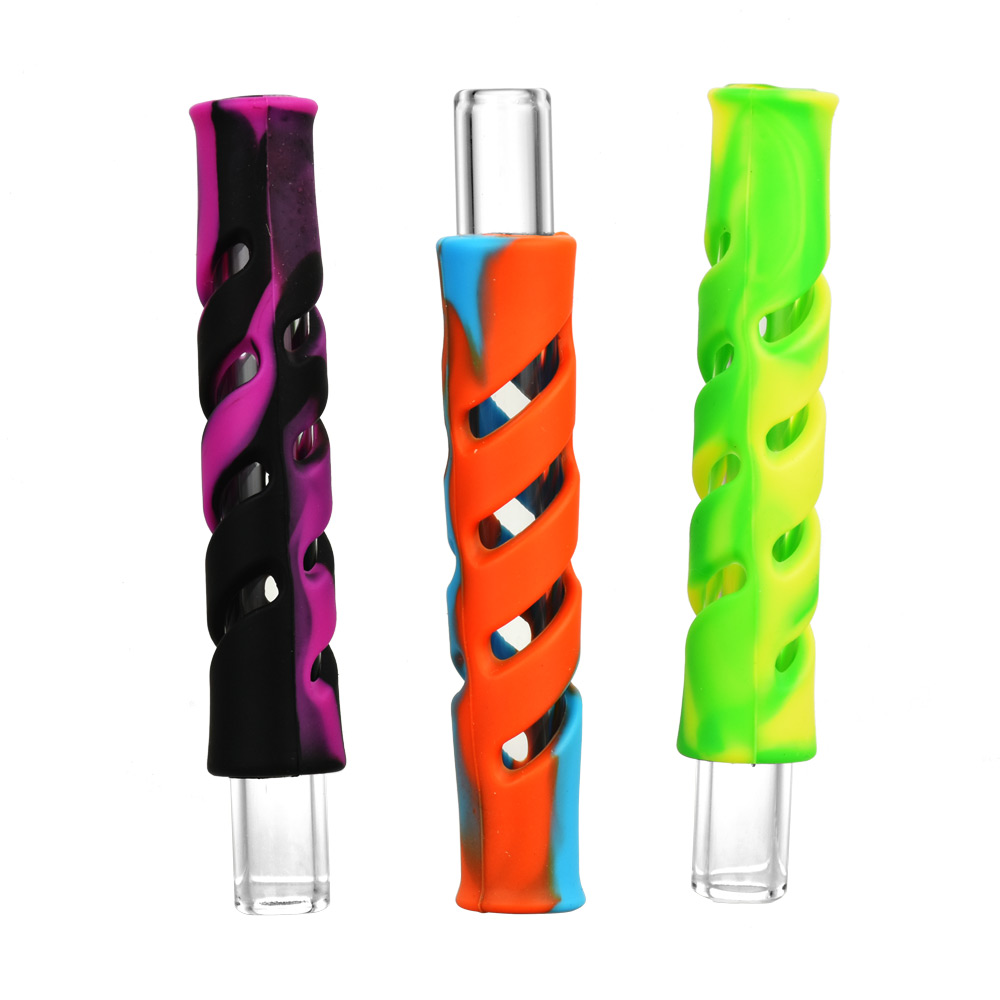 Photograph of product: Swirl Silicone Wrapped Glass One Hitter | 4"