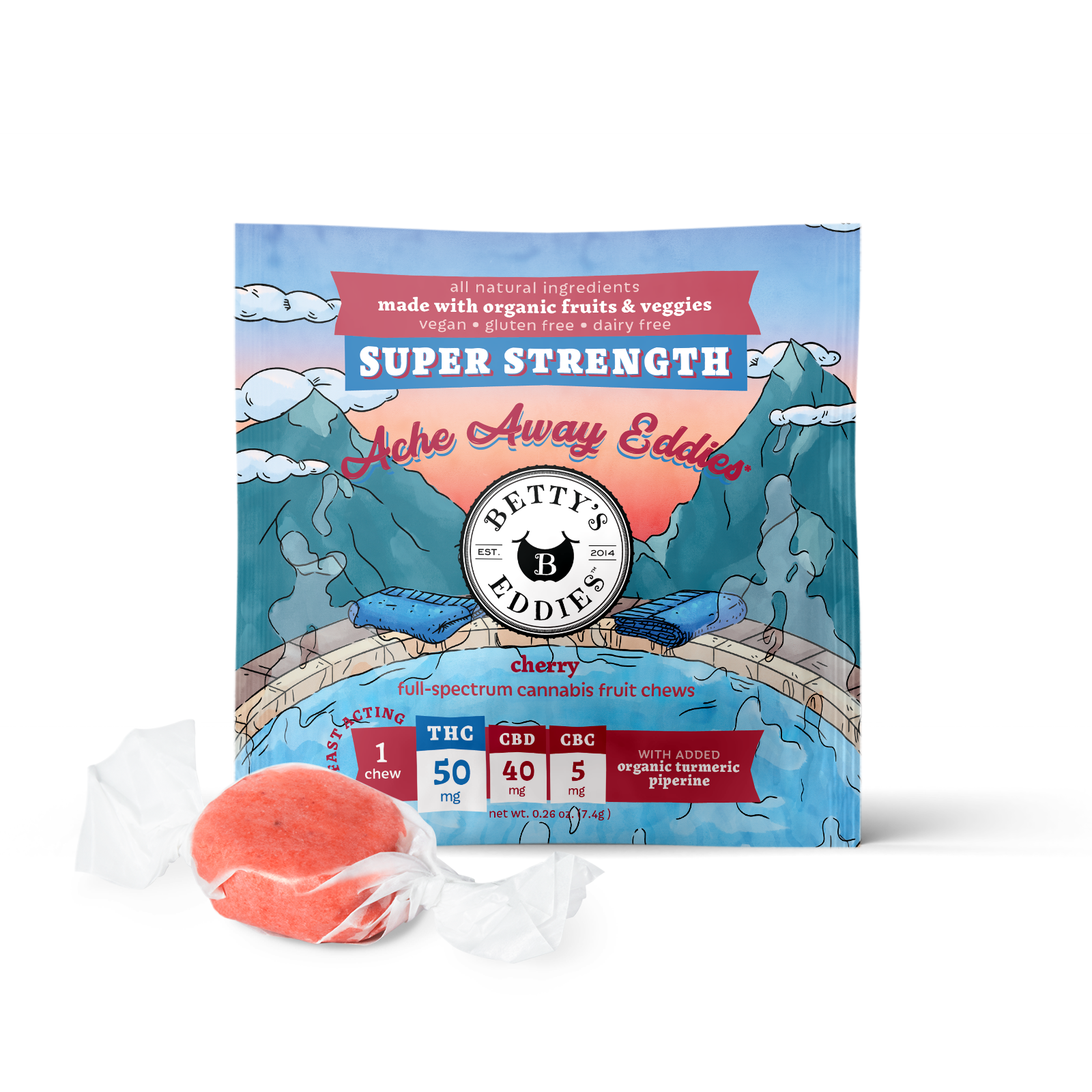 Photograph of product: Betty's Eddies-Fruit Chews-Strawberry Lemonade 50mg (Single)