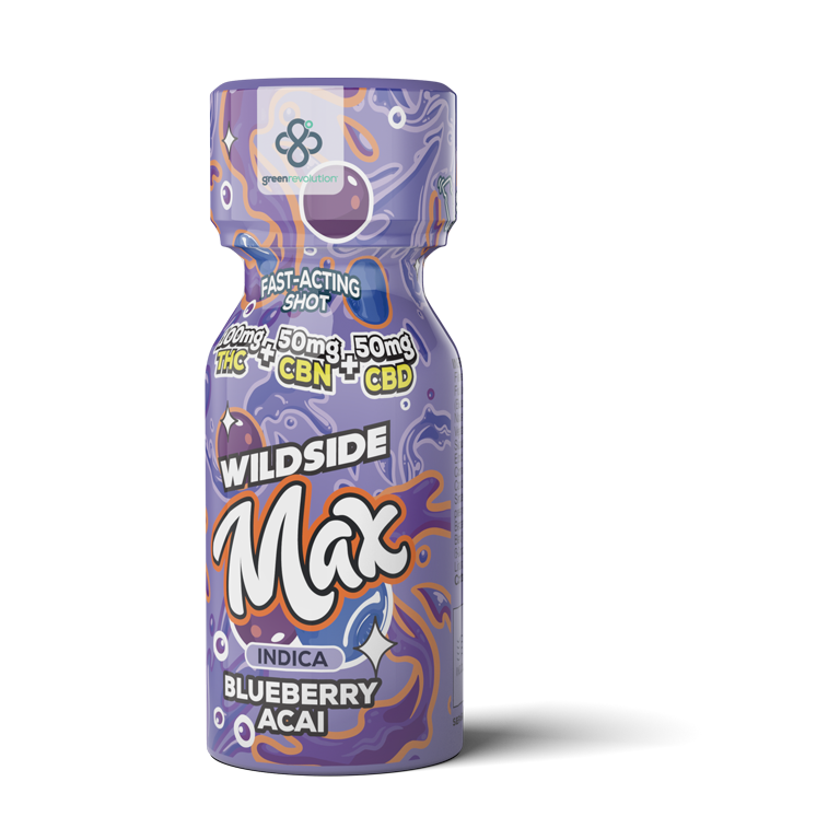 Photograph of product: Blueberry Acai Wildside Max Shot [100mg TH-oui + 50mg CBN + 50mg CBD]