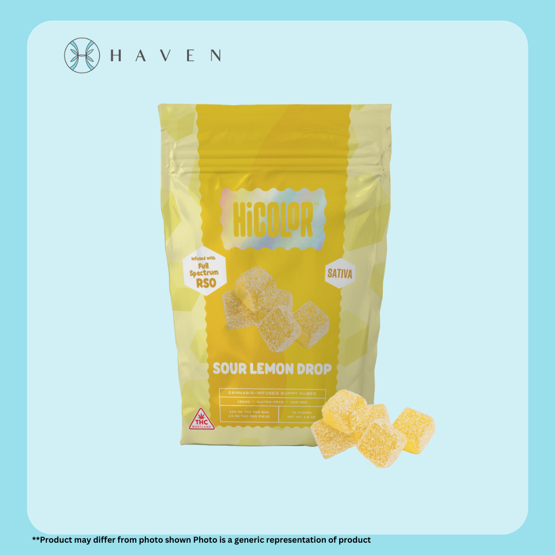 Photograph of product: 10mg Sour Lemon Drop Oui'd RSO Gummies (10pk) | HiColor