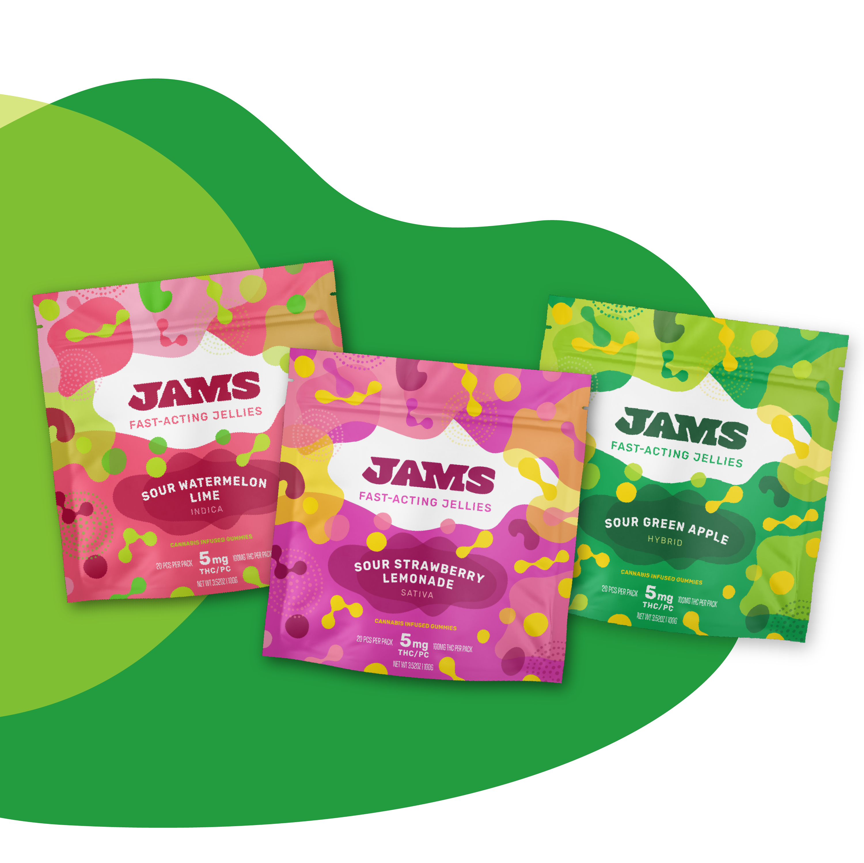 Photograph of product: JAMS l Fast Acting Sour Watermelon Lime Jellies 20pk l 100mg