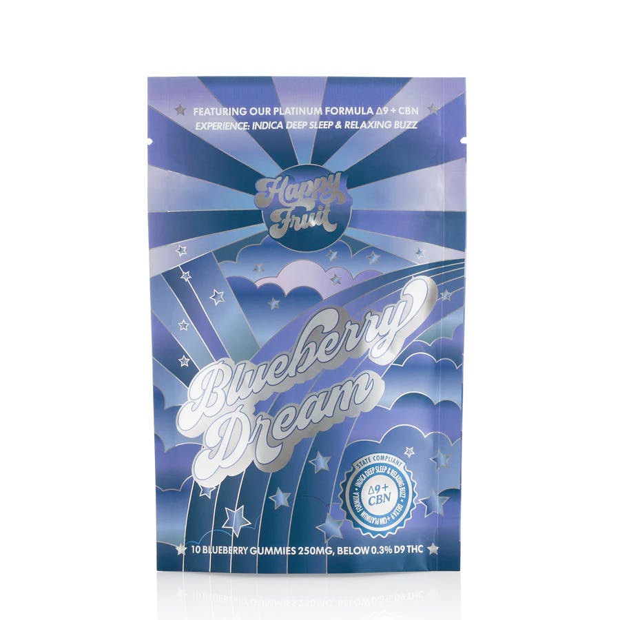 Photograph of product: Happy Fruit - Huckleberry Dream Gummies - 100mg TH-oui 50g