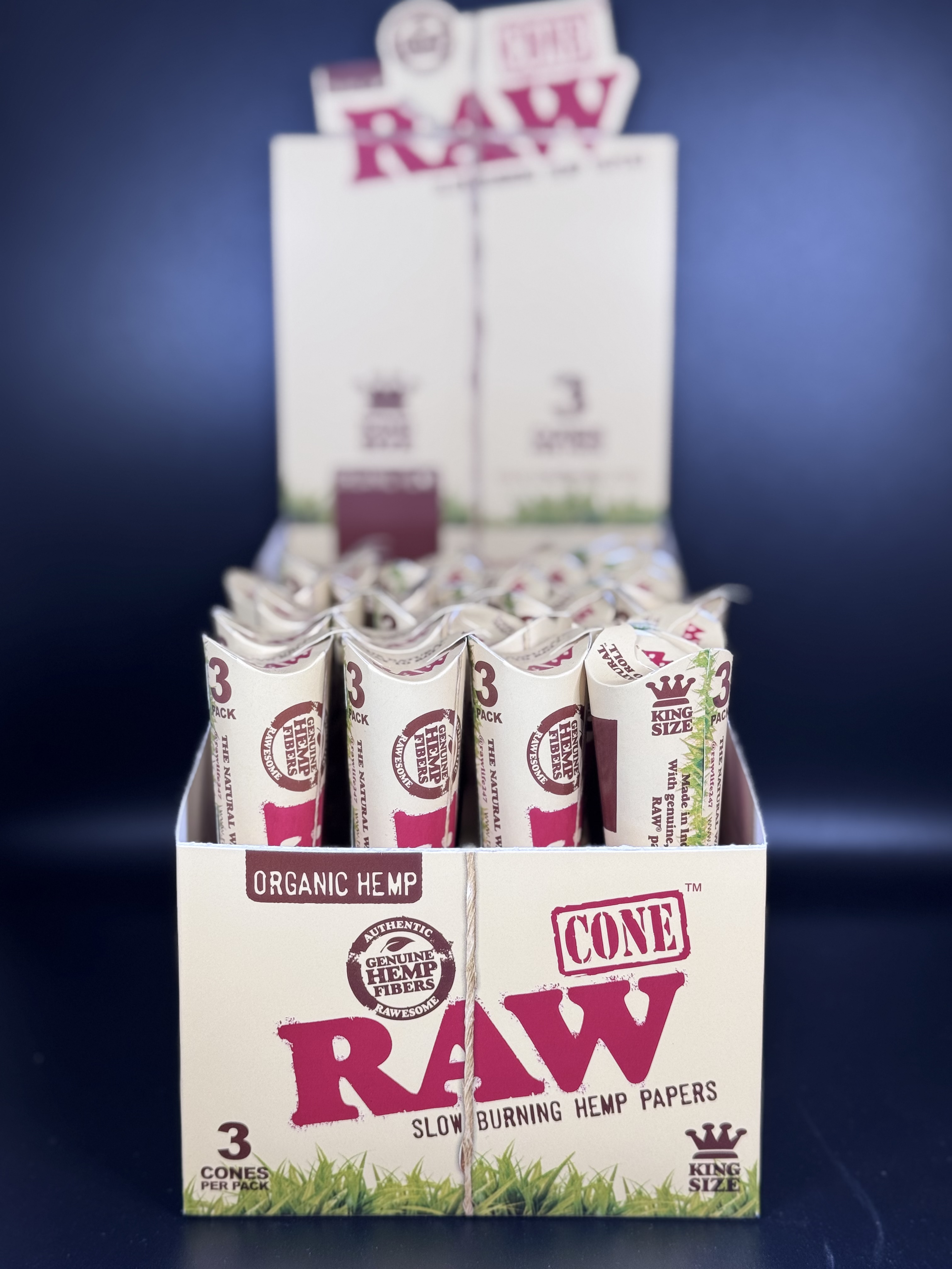 Photograph of product: Raw Organic Hemp 3 pack King Size Cones