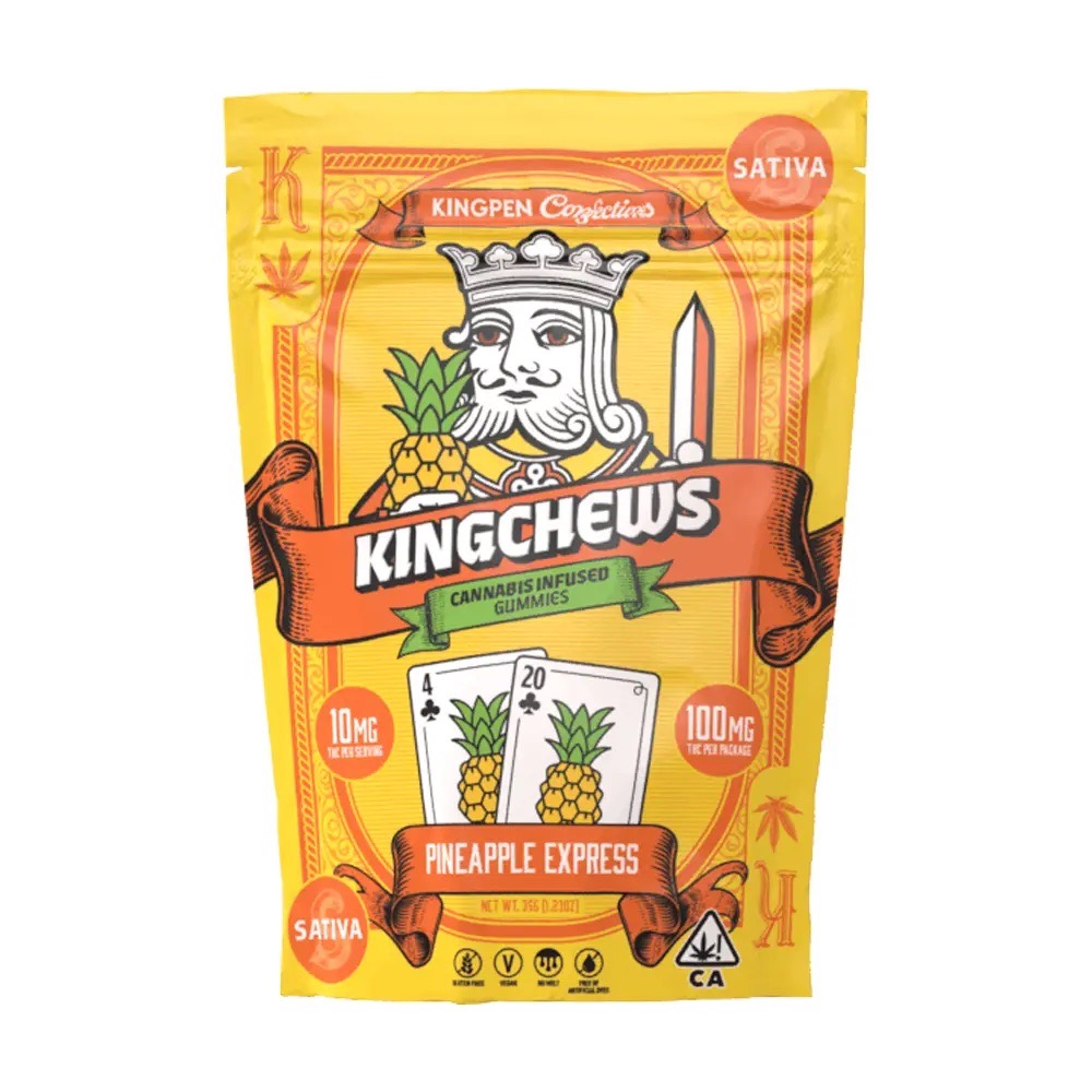 Photograph of product: KINGPEN: KINGCHEWS PINEAPPLE EXPRESS 100MG GUMMY 10PK