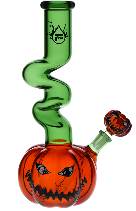 Photograph of product: Pulsar | Twisty Jack-O-Lantern Glass Water Bong | 11" 14mm