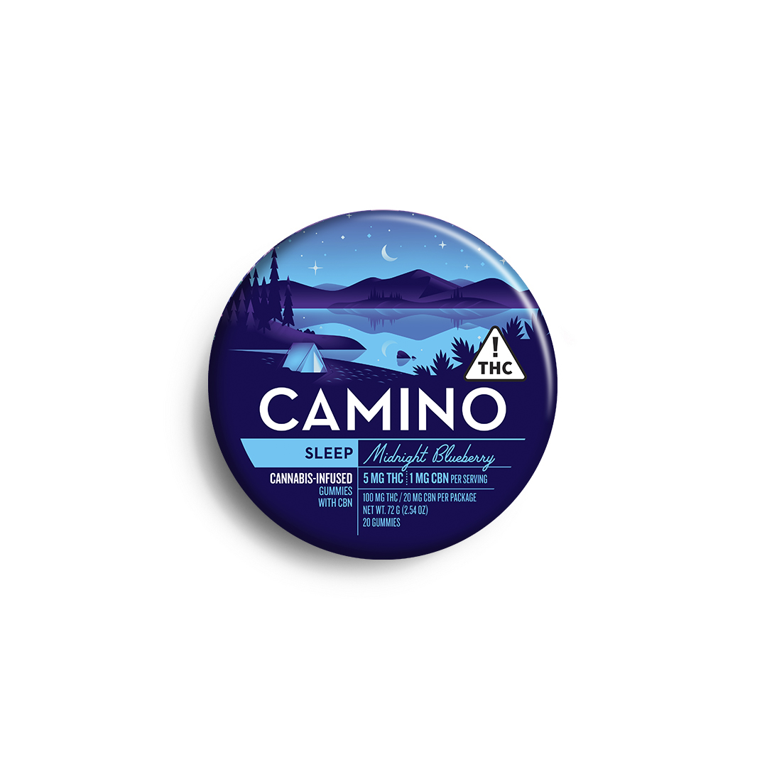 Photograph of product: Camino Midnight Blueberry Gummies THC:CBN 5mg 20pk