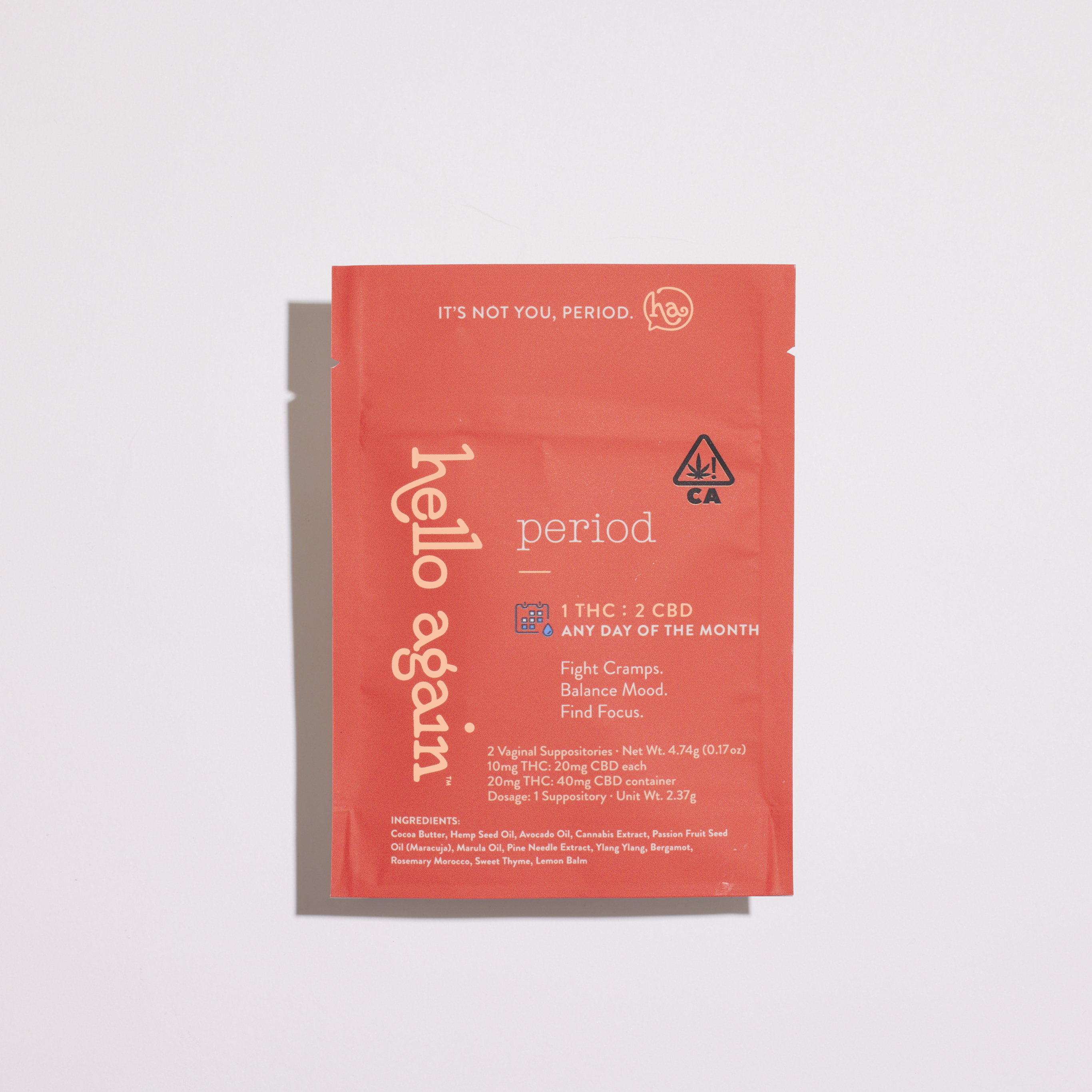 Photograph of Product: Period CBD 1:2 | 10mg THC : 20mg CBD 2PK Suppository | Hello Again