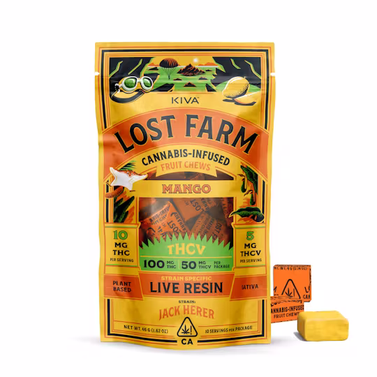 Photograph of product: 10pk Mango x Jack Herer THCv Live Resin Chews - Lost Farm