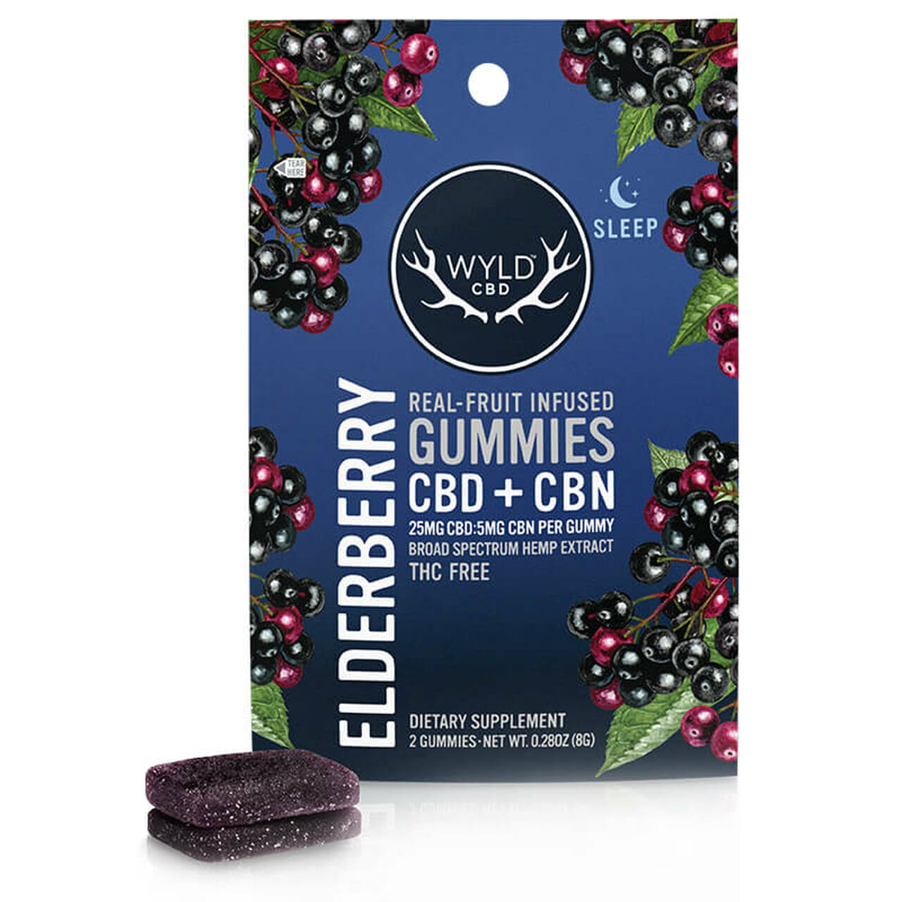 Photograph of product: Wyld CBD - Gummies - - Elderberry 50mg CBD & 10mg CBN/2ct $6