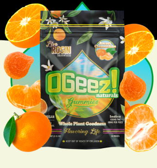 Photograph of product: Ogeez! Naturals Sweet Clementine Live Rosin Vegan Gummies 10pk