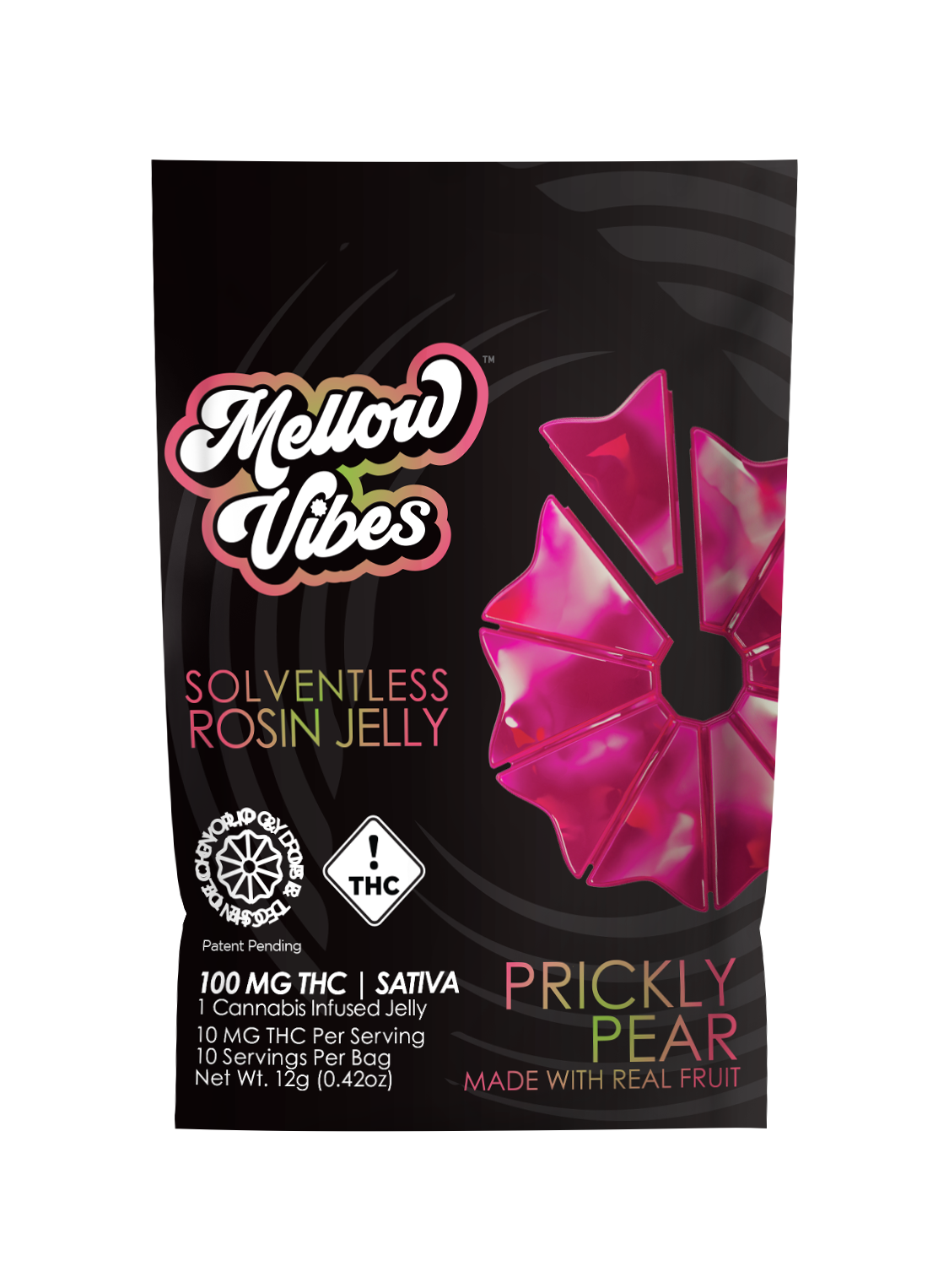 Photograph of product: MELLOW VIBES - GUMMIES ROSIN - 100MG - 1PK - PRICKLY PEAR - Oui'd