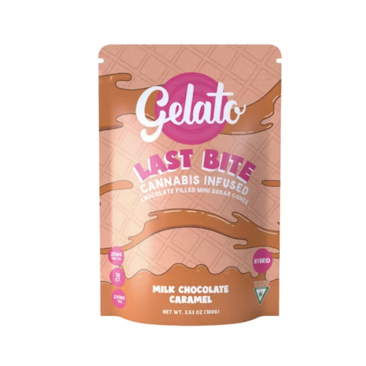 Photograph of product: Gelato Last Bite - 10 Pack Chocolate Filled Cones - Milk Chocolate Caramel - 200mg