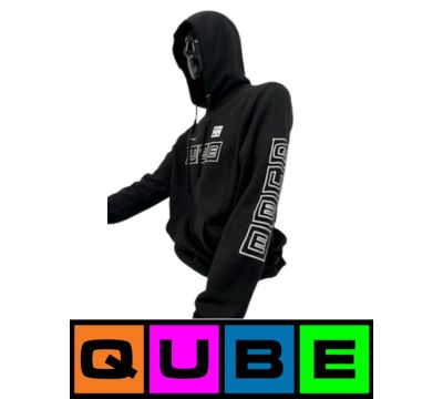 Photograph of product: Qube | Black Hoodie | Design & Logo | Medium