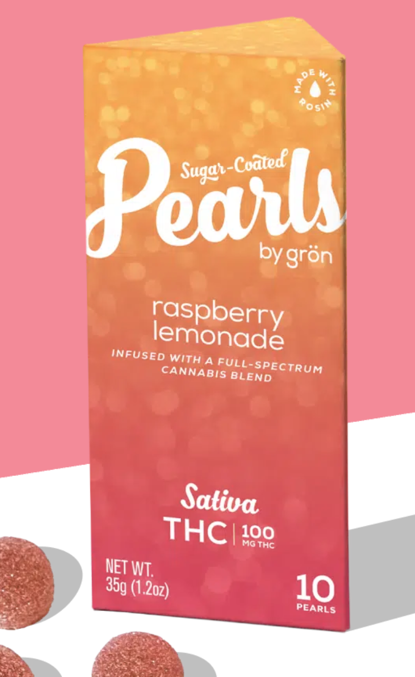 Photograph of product: Grn | 100mg Gumies | Pearls  Raspberry Lemonade