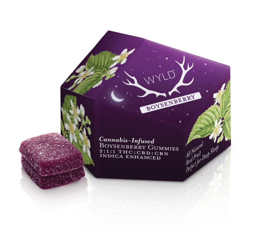 Photograph of product: Boysenberry 2:1:1 200mgTH-oui:100mgCBD:100mgCBN Hybrid Gummies by Wyld