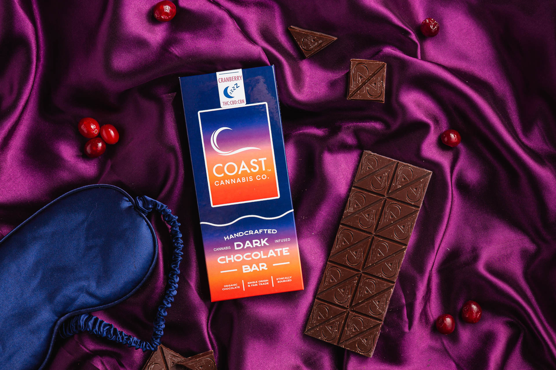 Photograph of product: Coast | Dark Chocolate Cranberry 1:1:1 | 100mg TH-oui 100mg CBD 100mg CBN