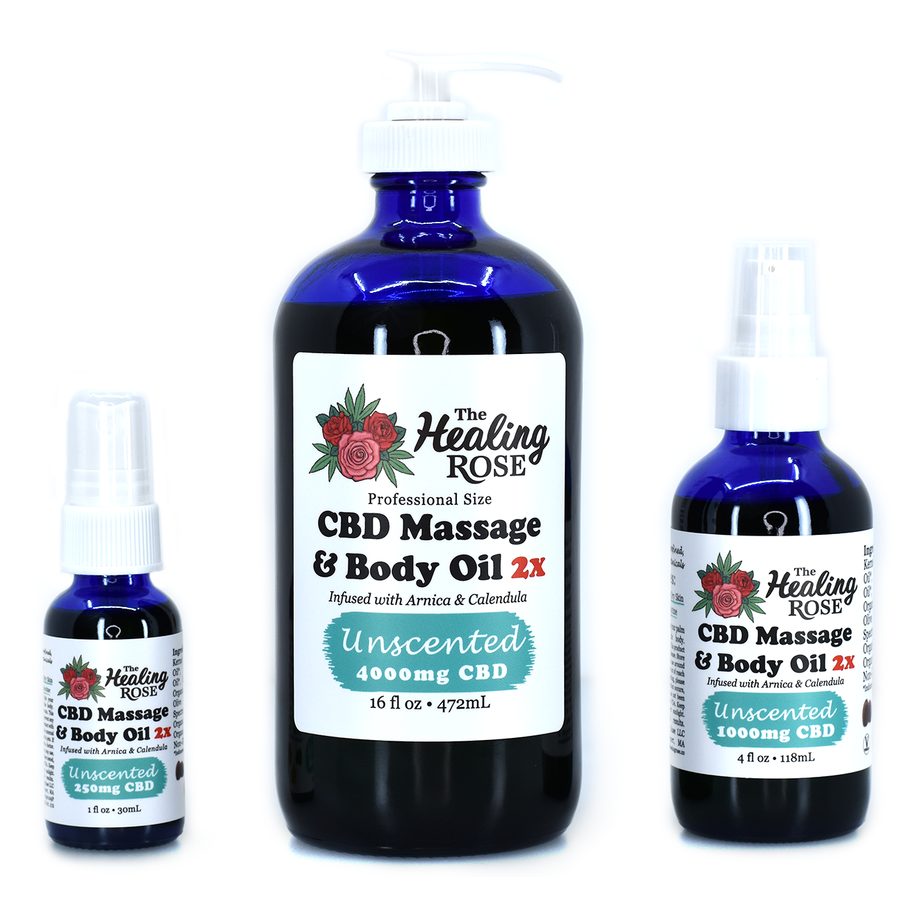 Photograph of product: Healing Rose | Herbal Massage & Body Oil 2X | Unscented | 1000mg CBD