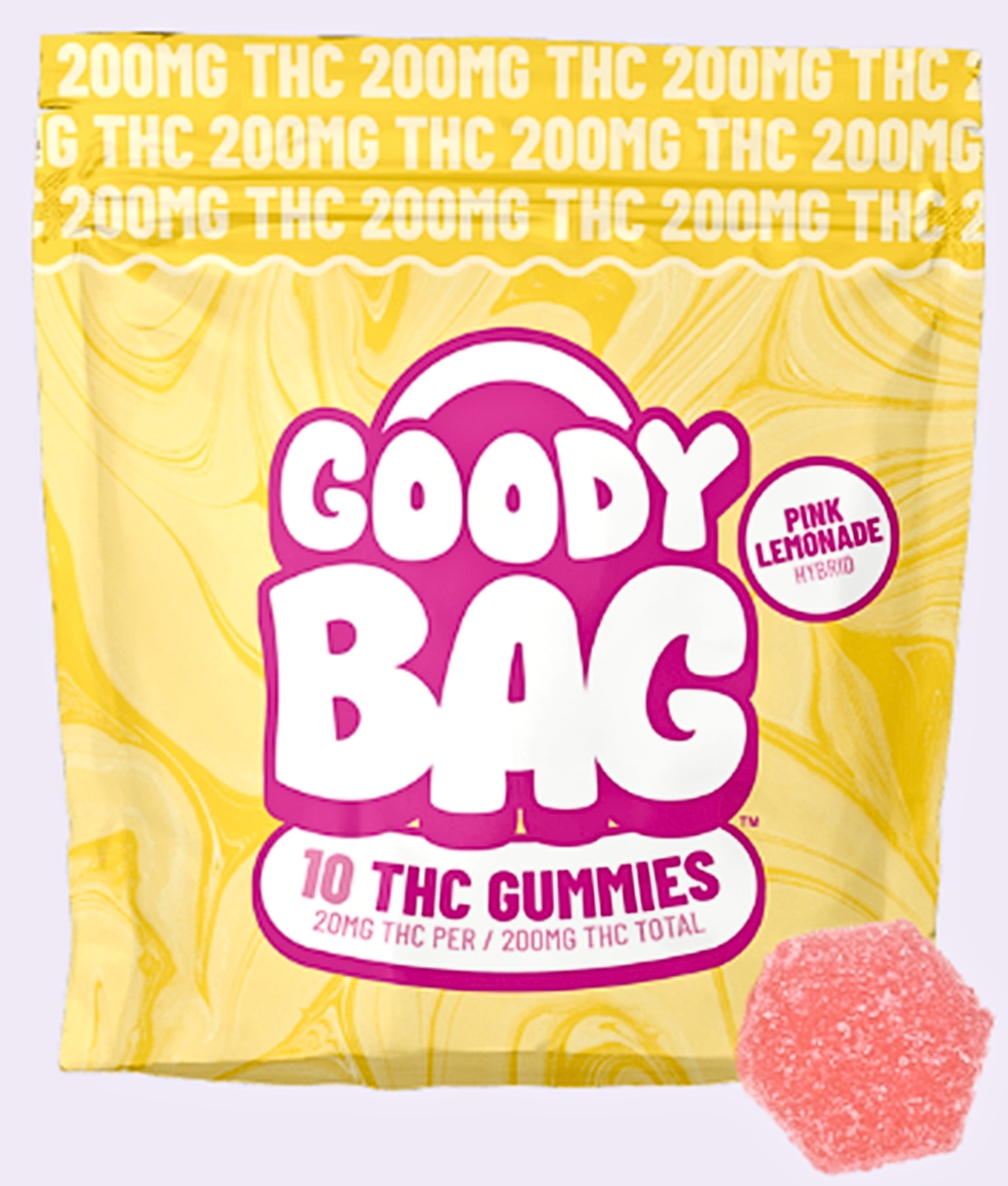 Photograph of product: GOODY BAG | PINK LEMONADE | HYBRID | GUMMIES | 200MG | REC