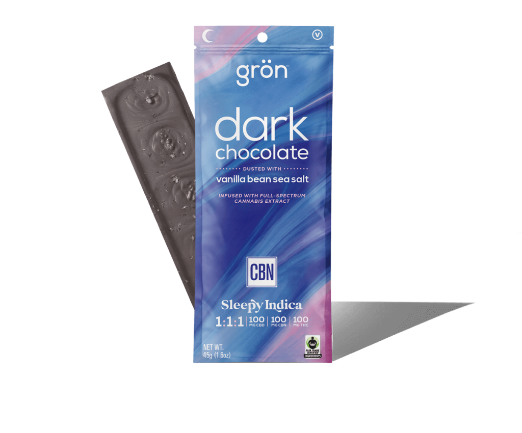 Photograph of product: Dark Chocolate Bar - Oui'd - TH-oui:100mg CBD:100mg CBN:100mg - Full Size - Vanilla Bean Sea Salt