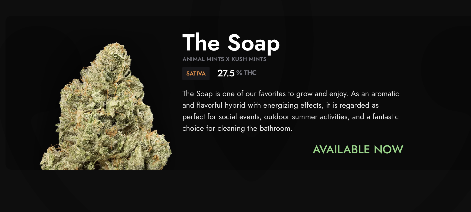 Photograph of product: Green Room - The Soap (SH) - 26.6% - Flower - 3.5g