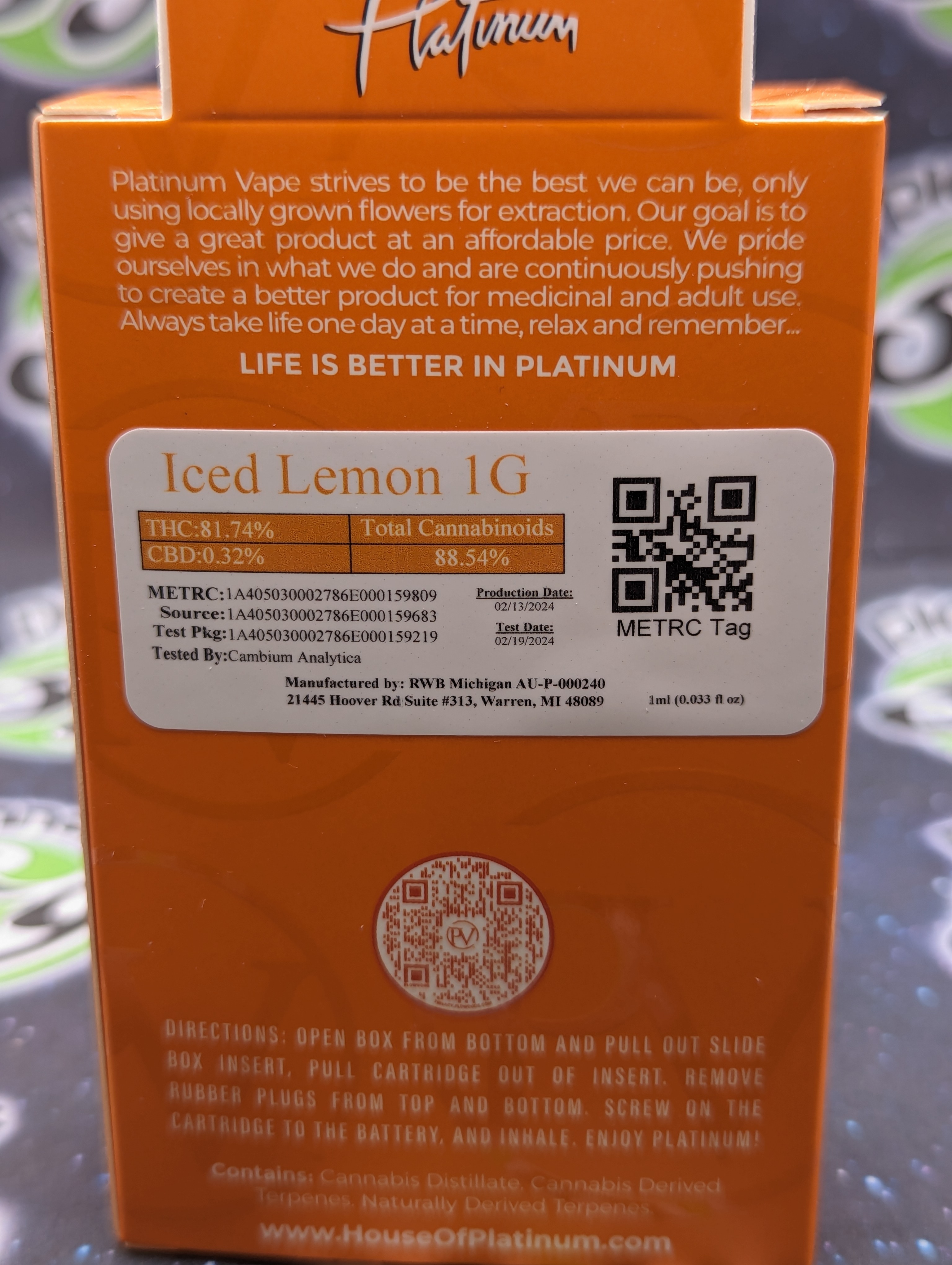 Photograph of product: Platinum Vape | Iced Lemon Cartridge (S)