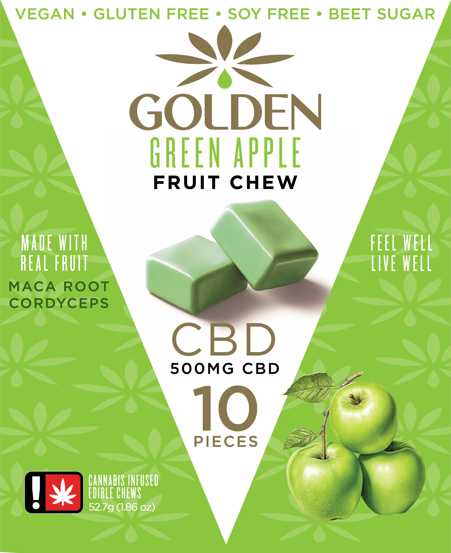 Photograph of product: Green Apple Fruit Chew 10-Pack  | CBD | 500mg CBD