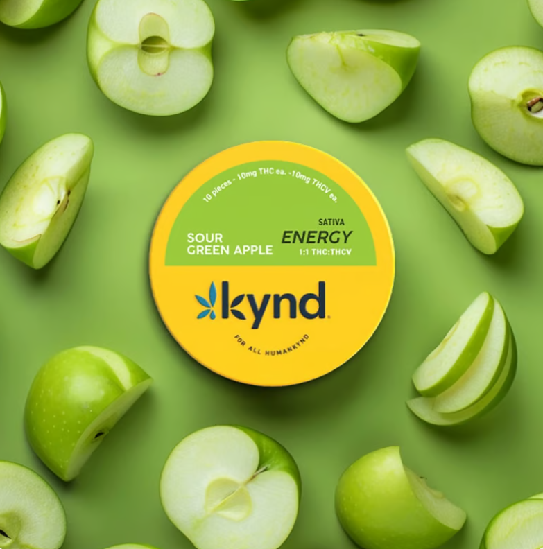 Photograph of product: KYND 1:1 Energy Sour Green Apple Gummies 100mg 20pk (TH-oui:TH-ouiV)
