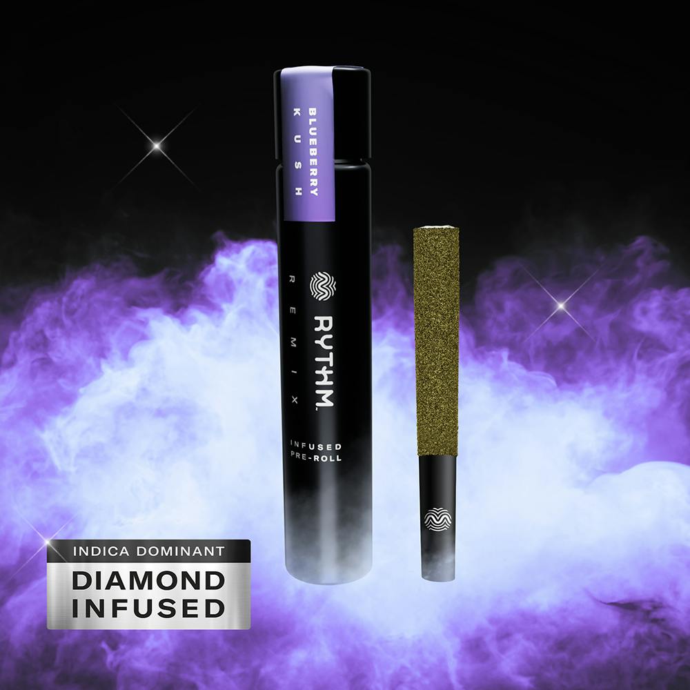 Photograph of product: Rythm Pre-roll 1pk Infused- Blueberry Kush
