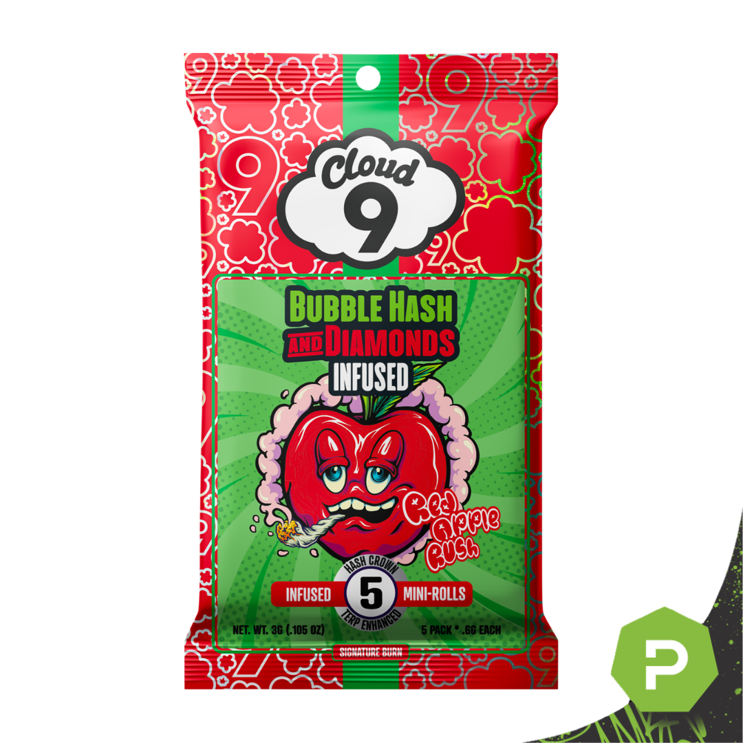 Photograph of product: Cloud 9 | 0.6g x 5 Infused Bubble au chocolat & Diamonds Pre-Rolls | Red Apple Rush