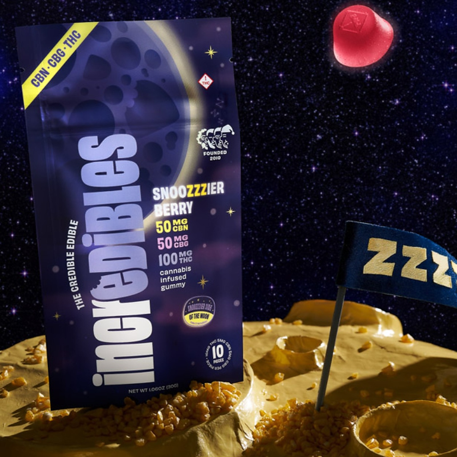 Photograph of product: Incredibles Gummies | Snoozzzier Berry 2:1:1 (TH-oui, CBN, CBG) 10Pk - Oui'd