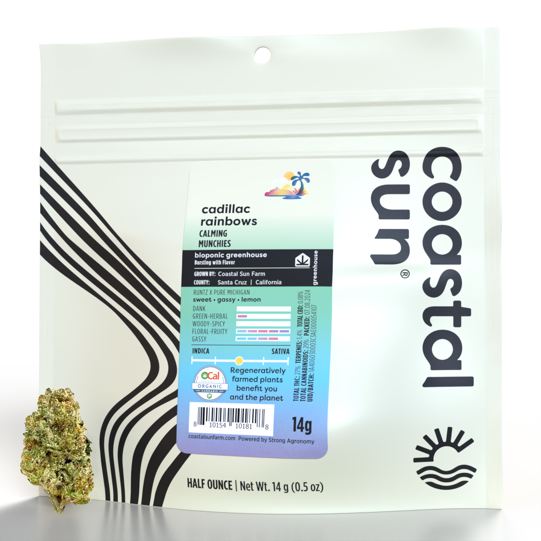 Photograph of product: Cadillac Rainbows Greenhouse Flower 14g