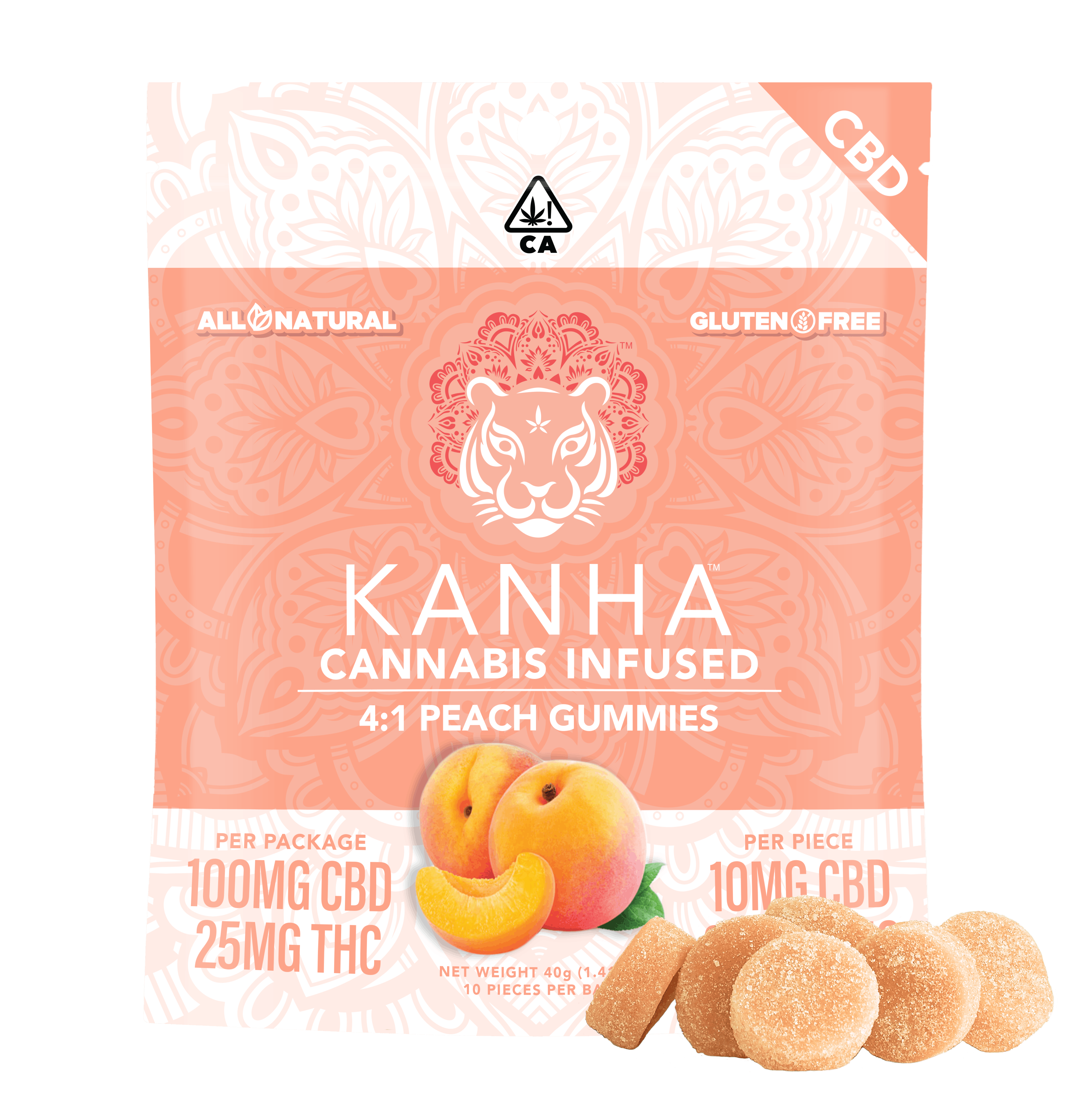 Photograph of product: 4:1 Peach CBD/THC - 25mg