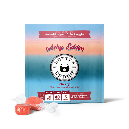Photograph of product: Achy Cherry (TH-oui:CBD:CBC) Chews 10mg x 10pk