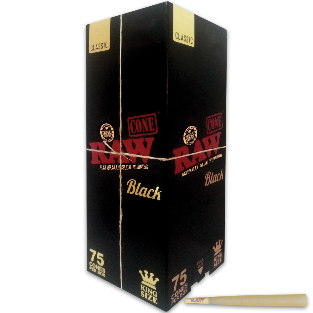Photograph of product: RAW - BLACK - CLASSIC CONES KING SIZE 75 PACK