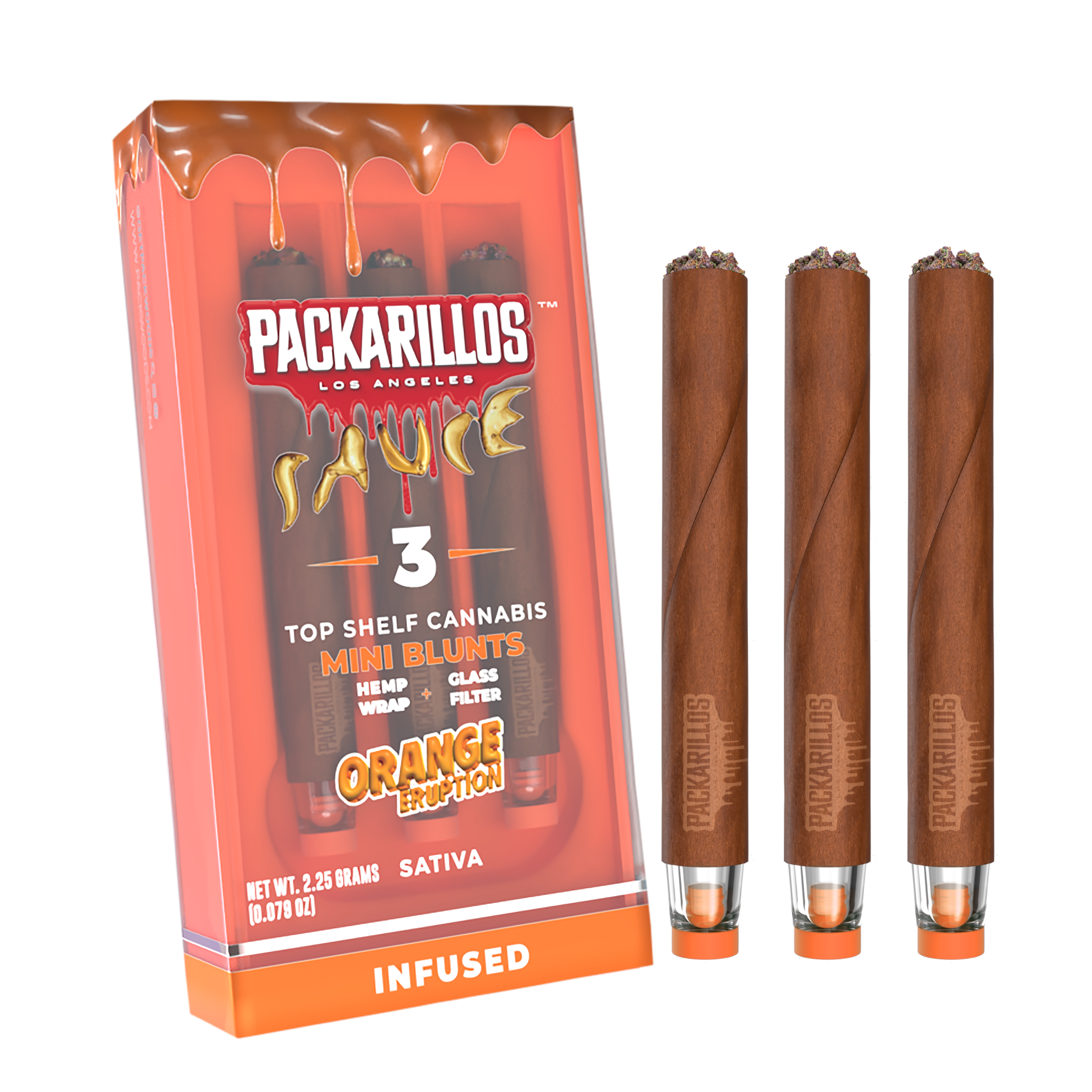 Photograph of product: ORANGE ERUPTION | Packarillos - 3 Pack Infused Mini Blunts | 2.25g
